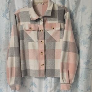 Zeagoo Pink and Gray Plaid Utility Jacket